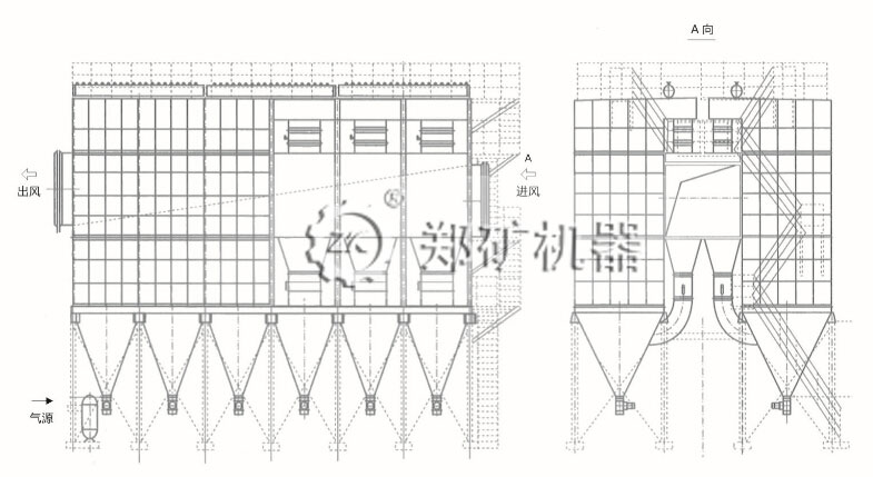ZL340(双排)长袋脉冲除尘器外形图